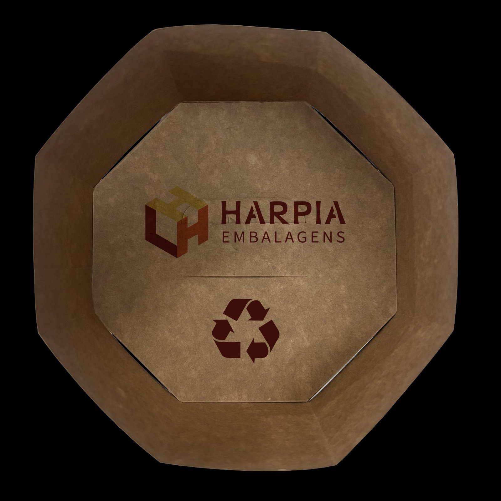 Embalagem sustentável kraft com símbolo de reciclagem — Harpia Embalagens