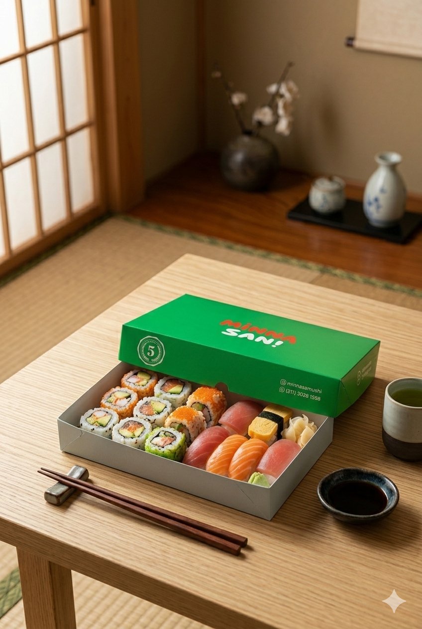 Embalagem personalizada para sushi e culinária japonesa — caixa Minna San